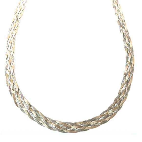 Sterling Silver Bicolor Braided Herringbone Chain - Picture 1 of 5